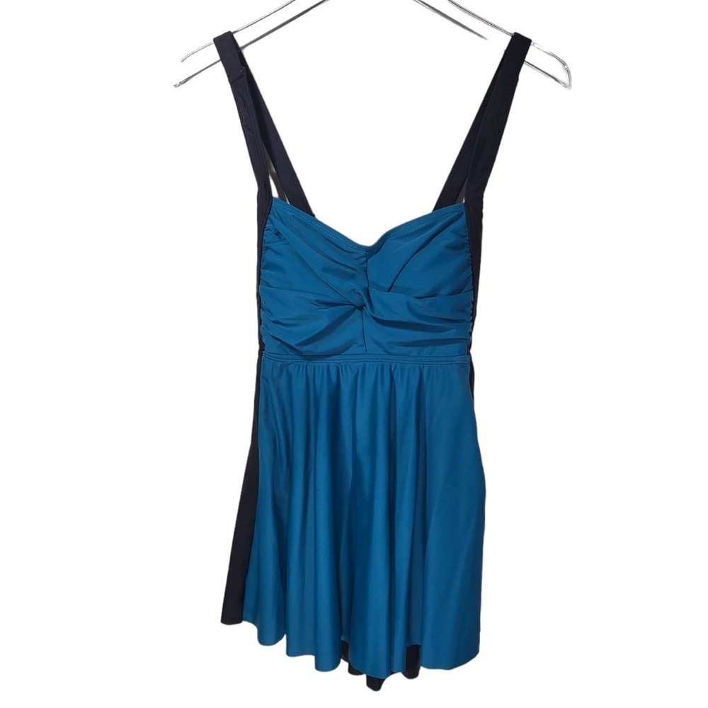 NEW BloomChic Two Toned Twist Front Adjustable Straps Tankini Top in Teal Black - Picture 7 of 7
